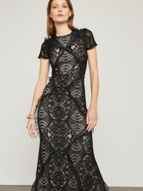 Dresses & Skirts - Black Lace Maxi Dress with Nude Lining BCBG small
